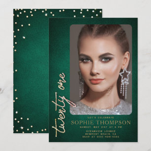 Glam Rhinestones Emerald Green 21. Geburtstag Foto Einladung