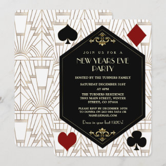 Glam Roaring 1920s Casino Gambling New Year Party Einladung