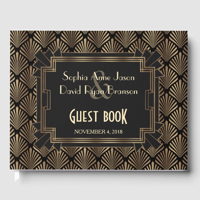 Glam Roaring 20's Gold Great 1920s Wedding Gästebuch (Vorderseite)