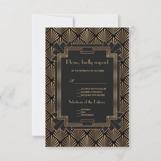 Glam Roaring 20's Great Gatsby 1920s Wedding RSVP Karte (Vorderseite)