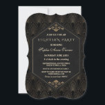 Glam Roaring 20s Great Gatsby Art Deco Achtzehn Einladung<br><div class="desc">Royal Gold Black Great Gatsby Wedding Card Design. Royal, Romantisches, Vintages Kartendesign im Stil des Great Gatsby Art Deko, ein Roaring 1920er Jahre altes Hollywood, mit Imitaten Goldfolie Fleur-de-lis Overlay, Divider und prächtigen Schriftart, auf einem schwarzen, strukturierten Hintergrund. Verwenden Sie das Tool Anpassen, um Ihre Informationen hinzuzufügen. Für mehr, besuchen...</div>