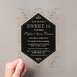 Glam Roaring 20s Great Gatsby Art Deco Sweet 16 Acryleinladungen