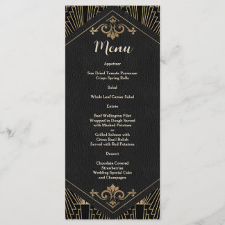 Glam Roaring 20s Great Gatsby Art Deco Wedding Menükarte