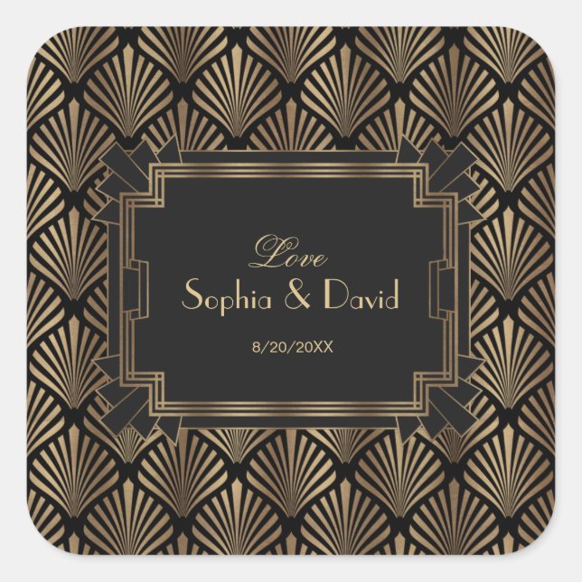 Glam Roaring 20's Great Gatsby Art Deco Wedding Quadratischer Aufkleber (Vorderseite)