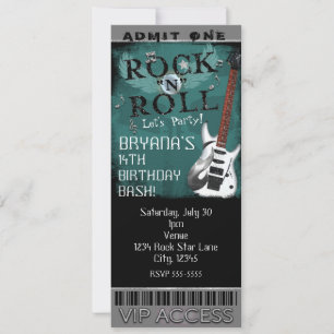 Glam Rock N Roll Star Geburtstagsticket VIP-Party Einladung