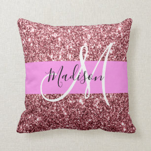 Glam Rosa Rose Gold Glitzer Monster Kissen