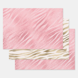 Glam Rosa Zebra Print Geschenkpapier Set
