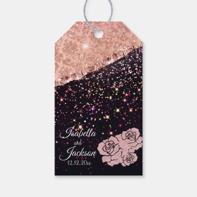 Glam Rose Black Glitzer Blush Rose Hochzeit Geschenkanhänger (Vorderseite)