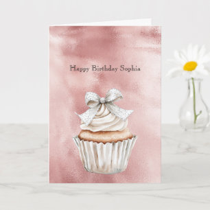Glam Rose Blush Glitzy Silber Bogen Cupcake Geburt Karte