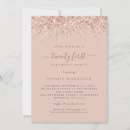 Glam Rose Glitzer 21. Geburtstag Party Einladung