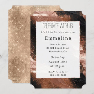 Glam Rose Gold Black Champagne Glitzy Sparkon Einladung