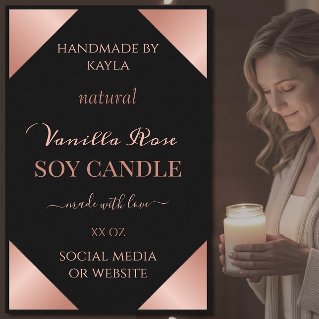 Glam Rose Gold & Black Product Packaging Labels Lebensmitteletikett (Von Creator hochgeladen)