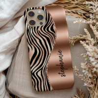 Glam Rose Gold Black Tiger Streifen Name