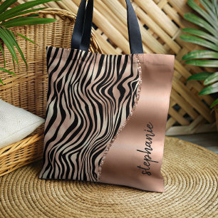 Glam Rose Gold Black Tiger Stripes Metallischer Na Tasche