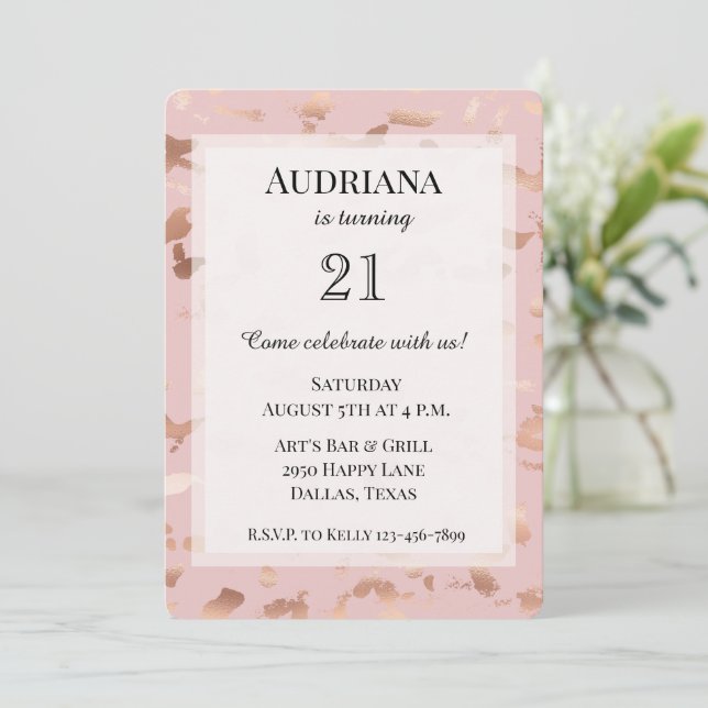 Glam Rose Gold Blush Abstrakt Geburtstag Einladung (Stehend Vorderseite)