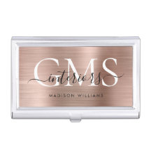 Glam Rose Gold Brushed Metal 3 Monogram Script