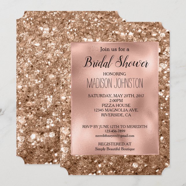 Glam Rose Gold Chunky Glitzer Brautparty Einladung (Vorne/Hinten)