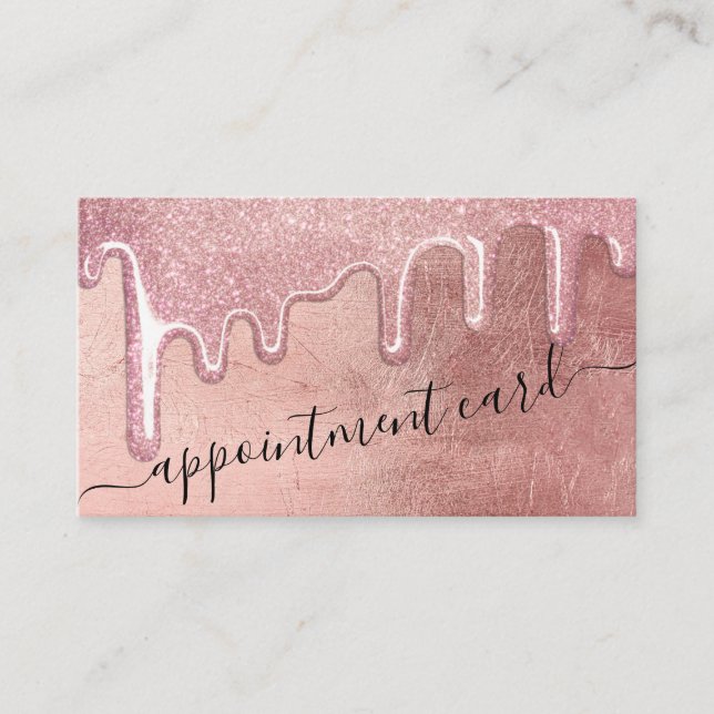 Glam Rose Gold Dick Glitzer Tropfen Ernennung Visitenkarte (Vorderseite)