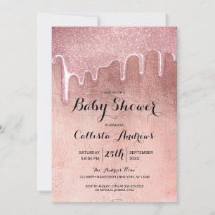Glam Rose Gold Dicker Glitzer Tropfen Kinderdusche Einladung