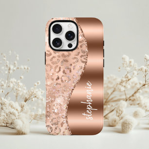 Glam Rose Gold Faux-Folie Leopardenflecken Name iPhone Hülle