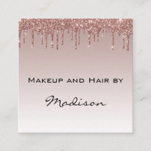 Glam Rose Gold Faux Glitter Tropfen Makeup-Artist Quadratische Visitenkarte