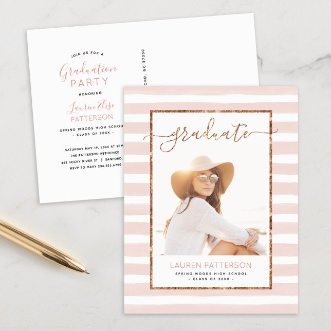Glam Rose Gold Foto Graduation Party Einladung (Von Creator hochgeladen)