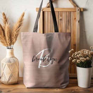 Glam Rose Gold gebürstetes Metall Schwarz Weiß Mon Tasche