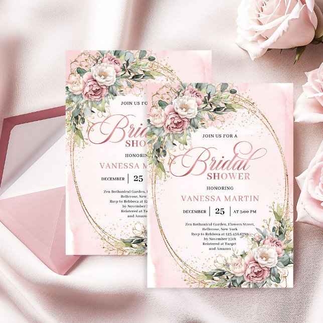 Glam Rose Gold Glitter Bridal Shower Invitation Einladung (Glam Rose Gold Glitter Bridal Shower Invitation)