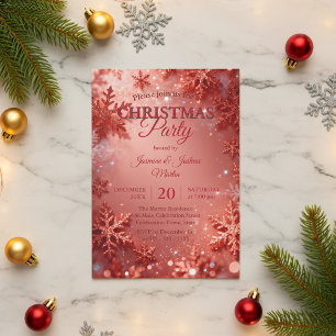 Glam Rose Gold Glitter-Schneeflocken-Weihnachtspar Einladung