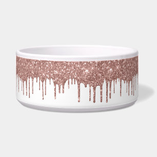Glam Rose Gold Glitter Tropfen Chic Hund Haustier Napf
