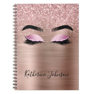 Glam Rose Gold Glitter Wimpern Monogramm Notizblock