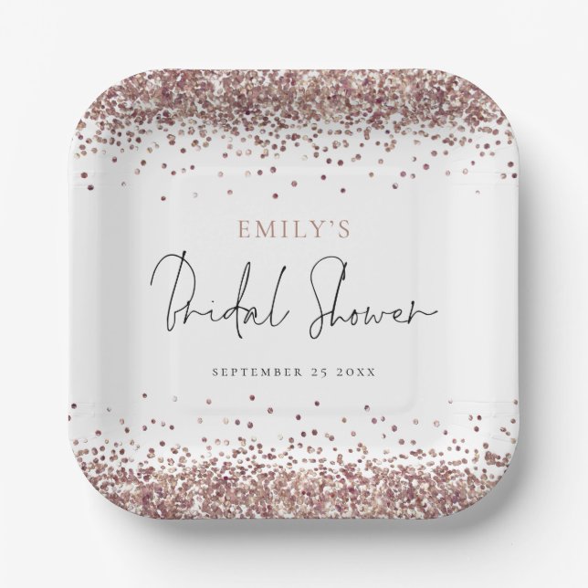 Glam Rose Gold Glitzer Brautparty Pappteller (Vorderseite)