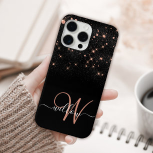 Glam Rose Gold Glitzer Diamond Elegantes Monogramm Case-Mate iPhone Hülle