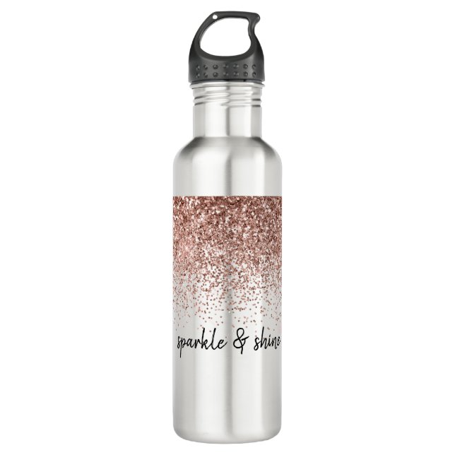 Glam Rose Gold Glitzer Edelstahlflasche (Vorderseite)