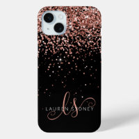 Glam Rose Gold Glitzer Elegantes Monogramm