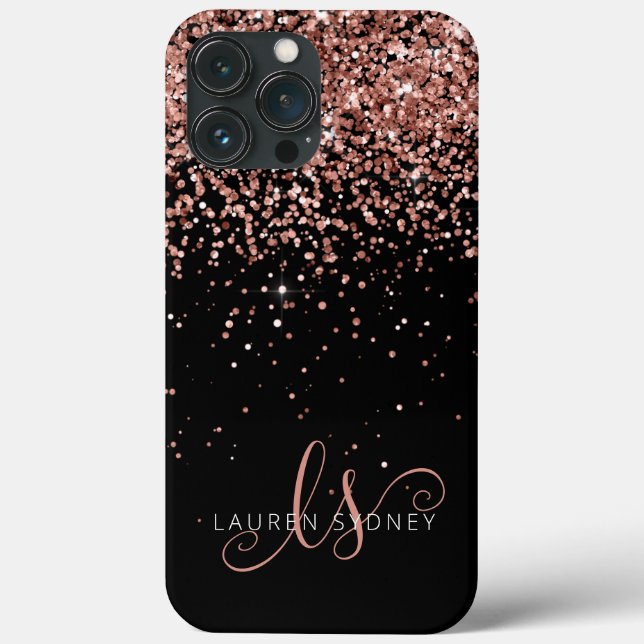 Glam Rose Gold Glitzer Elegantes Monogramm Case-Mate iPhone Hülle (Rückseite)