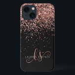 Glam Rose Gold Glitzer Elegantes Monogramm iPhone Hülle<br><div class="desc">Glam Rose Gold Glitzer Elegant Monogram iPhone Case. Dieses schicke Gehäuse mit elegantem,  vergoldeten Glitzer in der Rose auf schwarzem Hintergrund ist einfach zu personalisieren. Das Design enthält Ihr handgeschriebenes Skriptmonogramm mit hübschen Wirbel und Namen.</div>