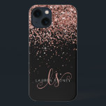 Glam Rose Gold Glitzer Elegantes Monogramm iPhone Hülle<br><div class="desc">Glam Rose Gold Glitzer Elegant Monogram iPhone Case. Dieses schicke Gehäuse mit elegantem,  vergoldeten Glitzer in der Rose auf schwarzem Hintergrund ist einfach zu personalisieren. Das Design enthält Ihr handgeschriebenes Skriptmonogramm mit hübschen Wirbel und Namen.</div>