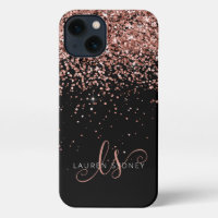 Glam Rose Gold Glitzer Elegantes Monogramm