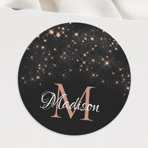 Glam Rose Gold Glitzer Elegantes Monogramm Runder Aufkleber