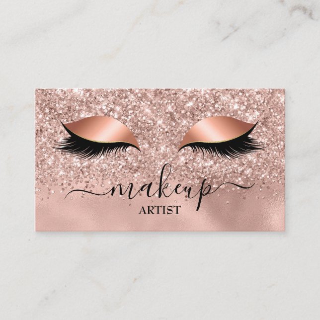Glam Rose Gold Glitzer Lashes Makeup Artist Salon Visitenkarte (Vorderseite)