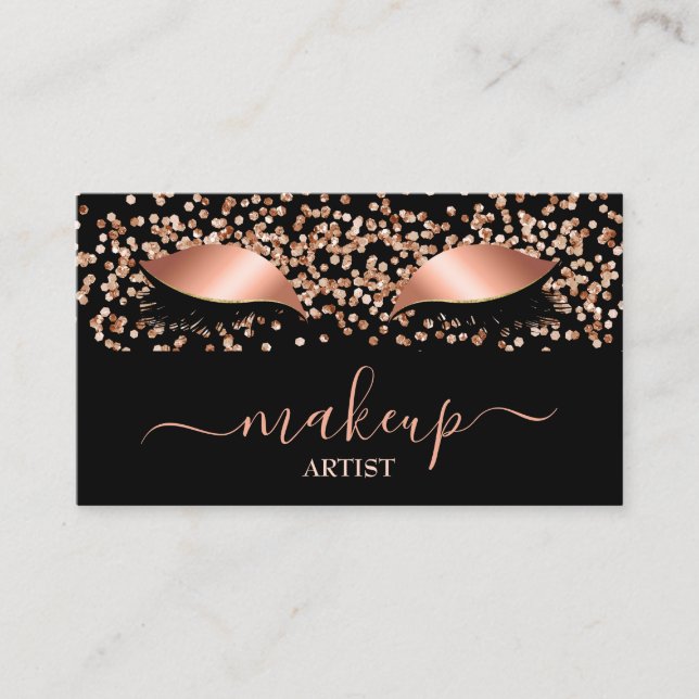 Glam Rose Gold Glitzer Lashes Makeup Artist Salon Visitenkarte (Vorderseite)