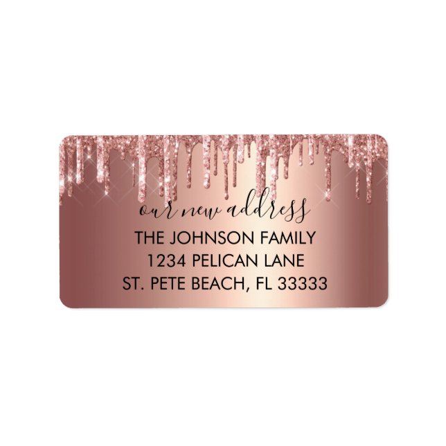 Glam Rose Gold Glitzer Neue Zuhause Rücksendeadres Adressaufkleber (Vorne)