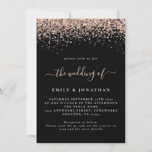 Glam Rose Gold Glitzer QR Code Black Wedding Einladung