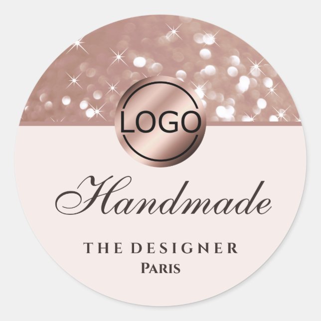 Glam Rose Gold Glitzer Sparkeln Stars Logo Handmad Runder Aufkleber (Vorderseite)