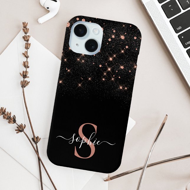 Glam Rose Gold Glitzer Sparkling Elegantes Monogra Case-Mate iPhone Hülle (Von Creator hochgeladen)