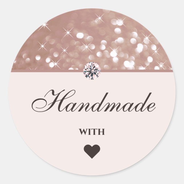 Glam Rose Gold Glitzer Stars Handgefertigt mit Lie Runder Aufkleber (Vorderseite)