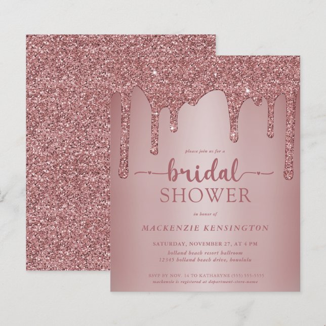 Glam Rose Gold Glitzer Tropfen Brautparty (Vorne/Hinten)