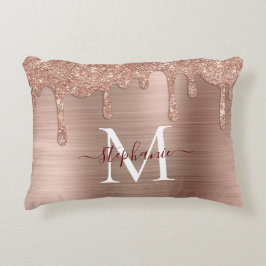 Glam Rose Gold Glitzer Tropfen Elegantes Monogramm Dekokissen