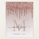 Glam Rose Gold Glitzer Tropfen Elegantes Monogramm Planer<br><div class="desc">Modern Glam Blush Pink Rose Gold Glitzer Tropfen Girly Feminine Luxury Monogram Script Name 2021 Planer</div>